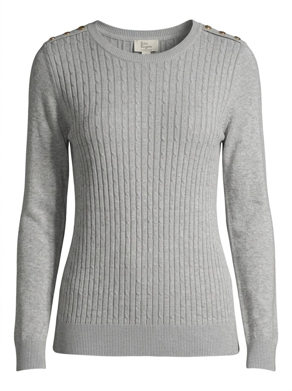 NWT Kim Rogers Gray Heathered Crew Neck Cable Ribbed Sweater Women Size M